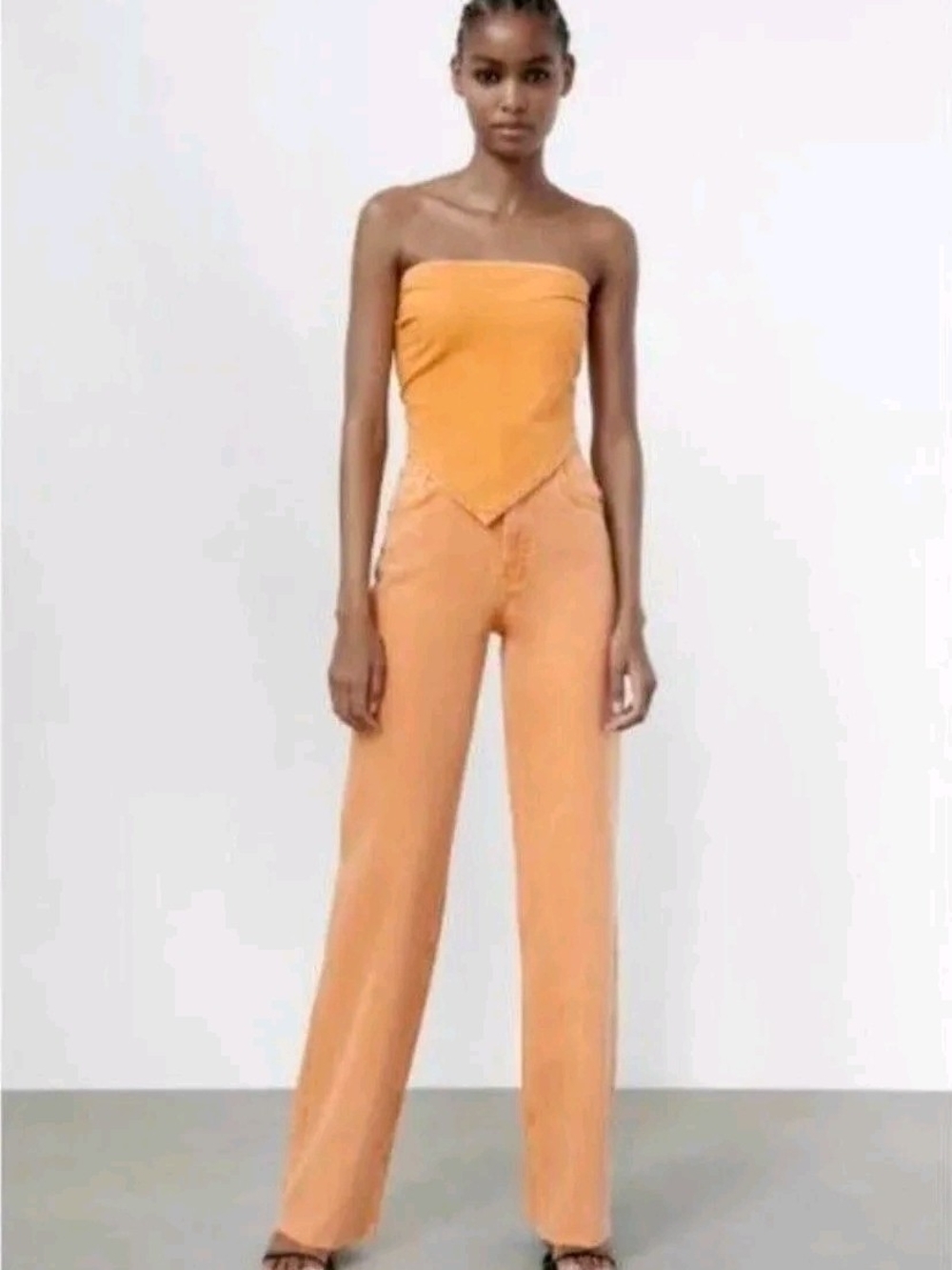ZARA Women's High Rise Wide Leg Bubble  Orange Wide-Leg Jeans